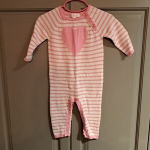 Cherokee pink and white knit romper with heart size 9 months